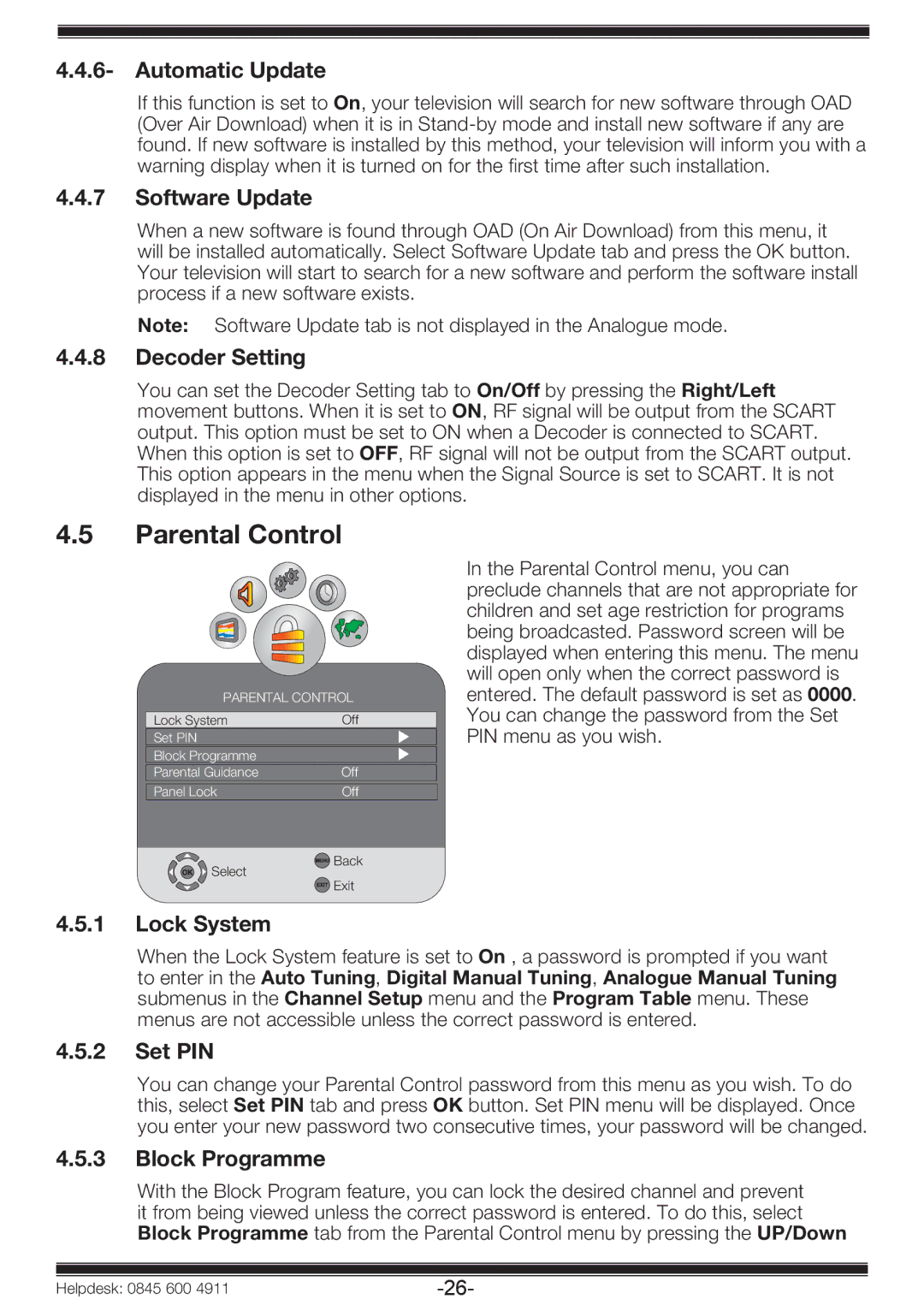 Beko 19WLP530HID operating instructions Parental Control 