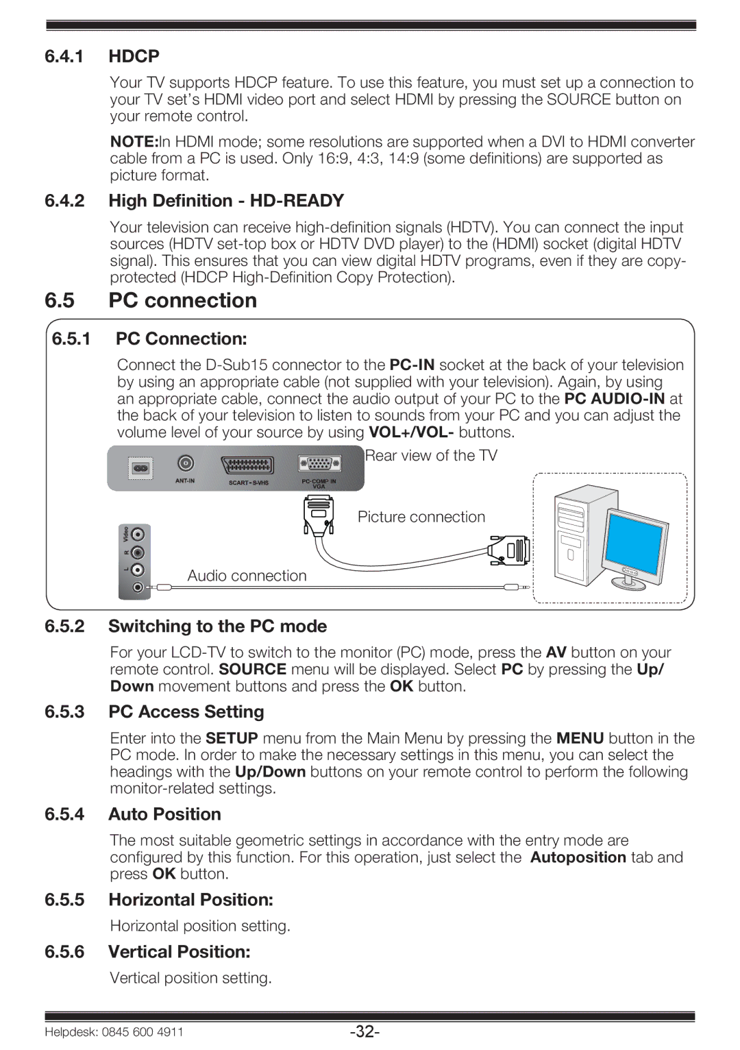 Beko 19WLP530HID operating instructions PC connection 