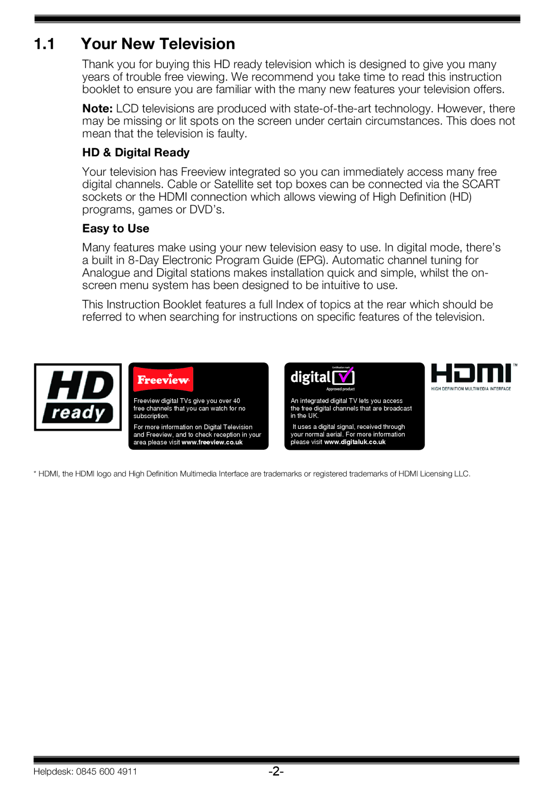 Beko 19WLP530HID operating instructions Your New Television, HD & Digital Ready, Easy to Use 