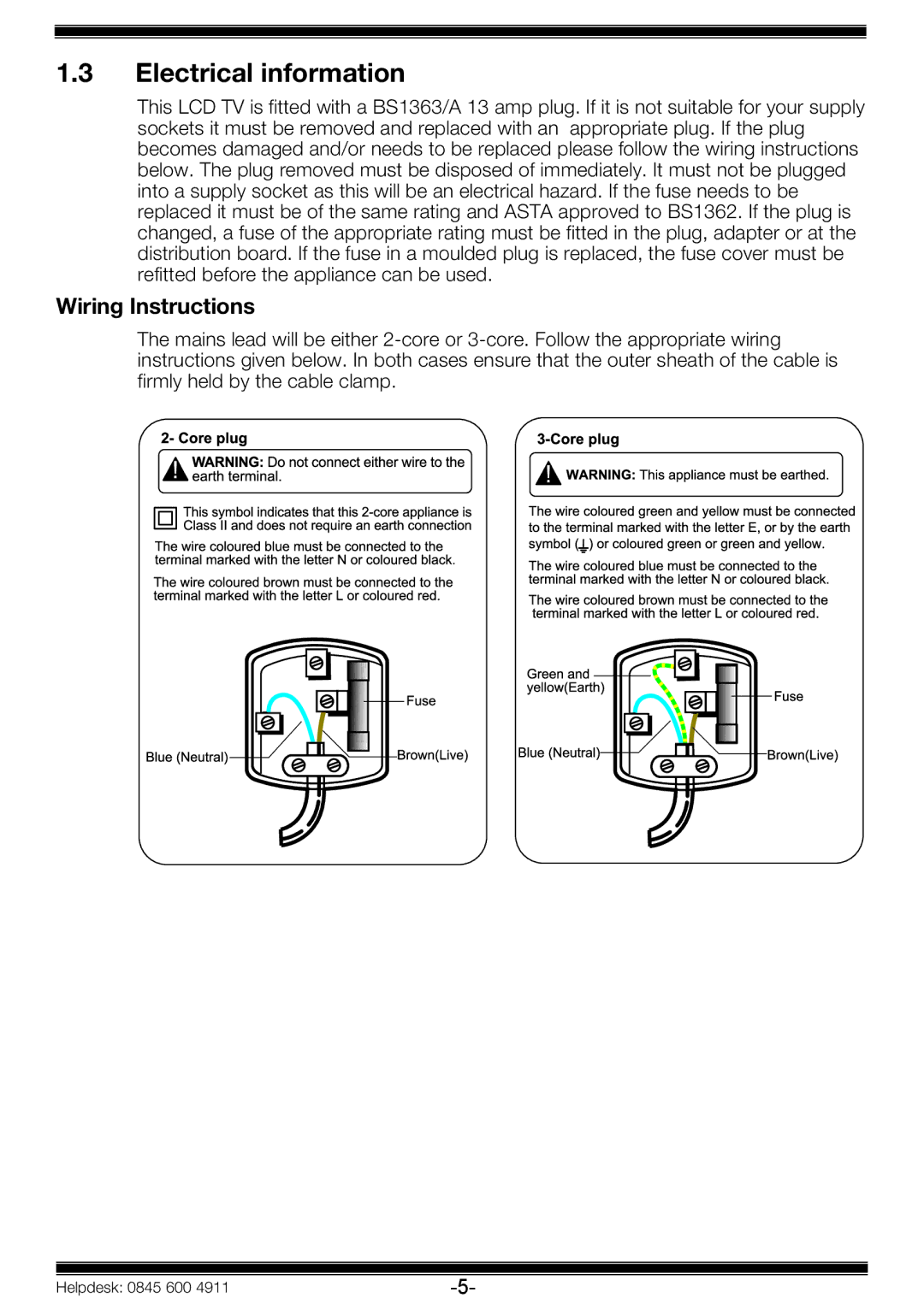 Beko 19WLP530HID operating instructions Electrical information, Wiring Instructions 