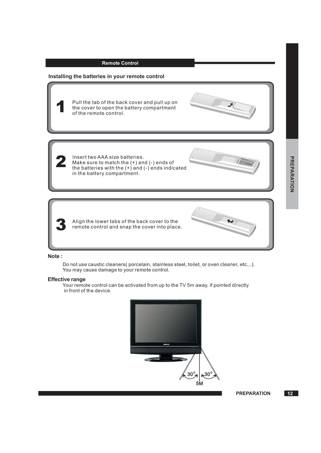 Beko 19WLM550DHID, 22WLM550DHID instruction manual Installing the batteries in your remote control, 30 O 