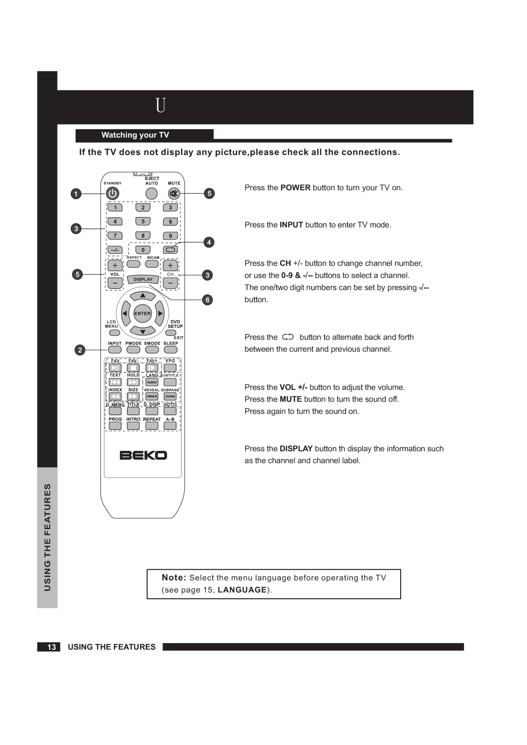 Beko 22WLM550DHID, 19WLM550DHID instruction manual Using the Features 