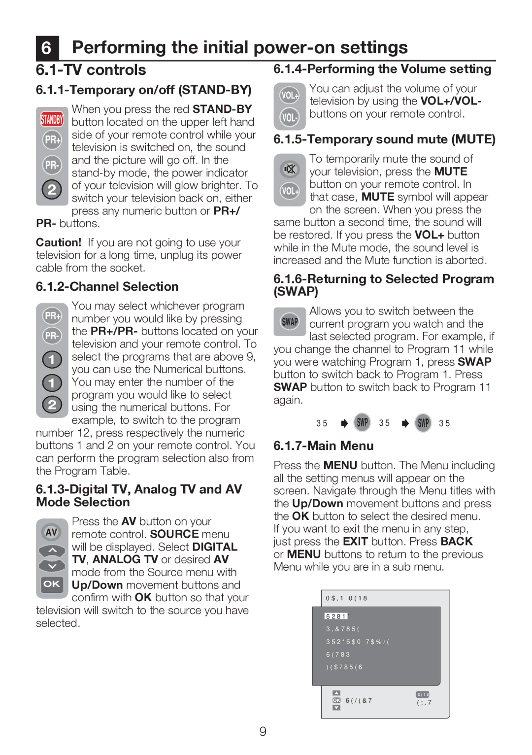 Beko 22WLP530HID operating instructions Performing the initial power-on settings, TV controls 