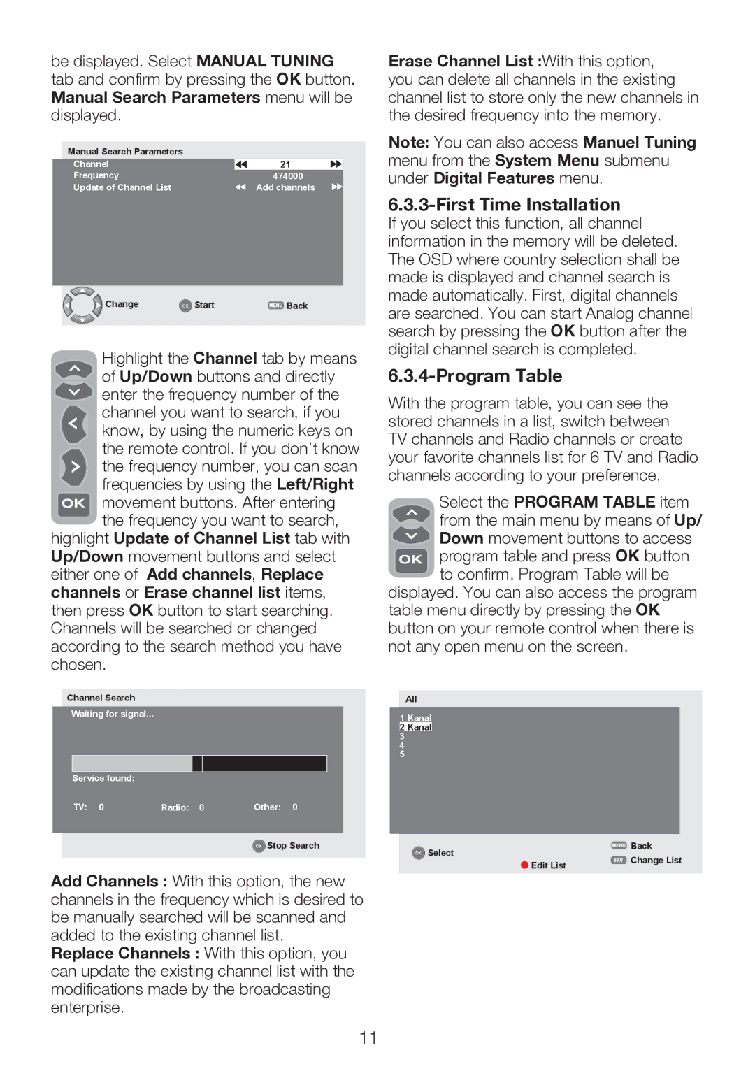 Beko 22WLP530HID operating instructions First Time Installation, Program Table 