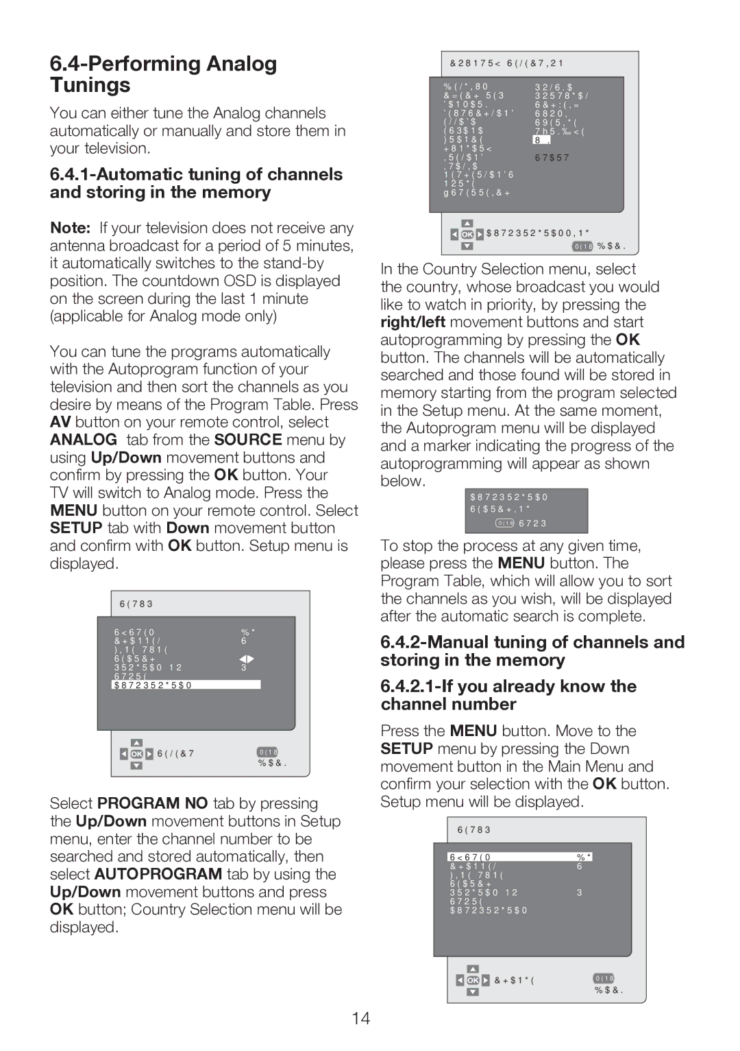 Beko 22WLP530HID operating instructions Performing Analog Tunings, Automatic tuning of channels and storing in the memory 