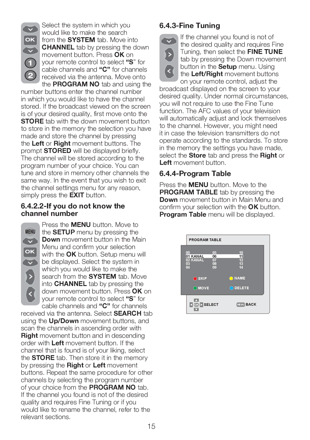 Beko 22WLP530HID operating instructions If you do not know the channel number, Fine Tuning, If the channel you found is not 