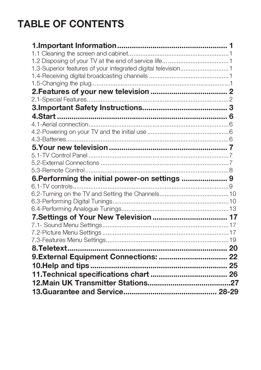 Beko 22WLP530HID operating instructions Table of Contents 