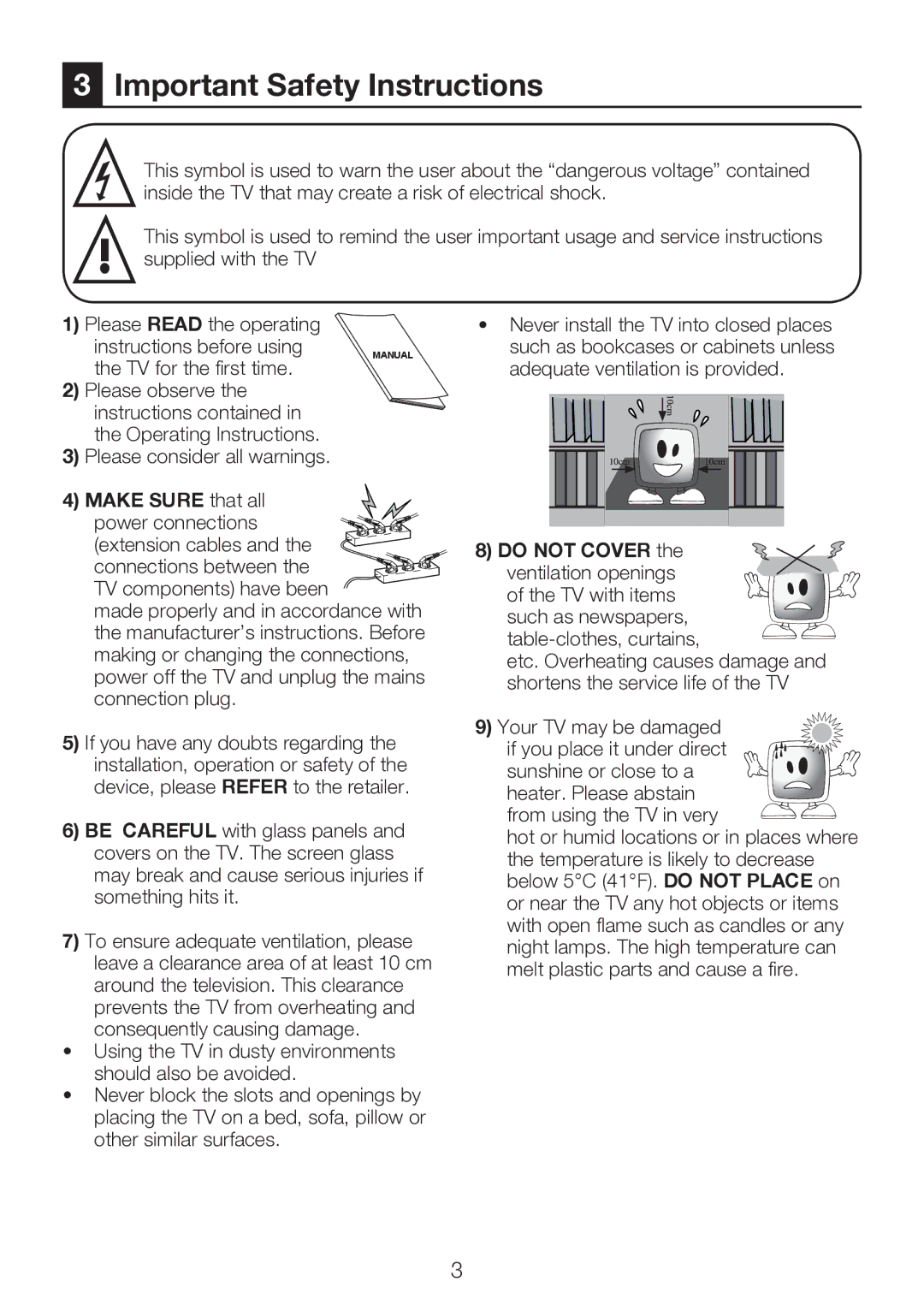 Beko 22WLP530HID operating instructions Important Safety Instructions, TV for the first time 