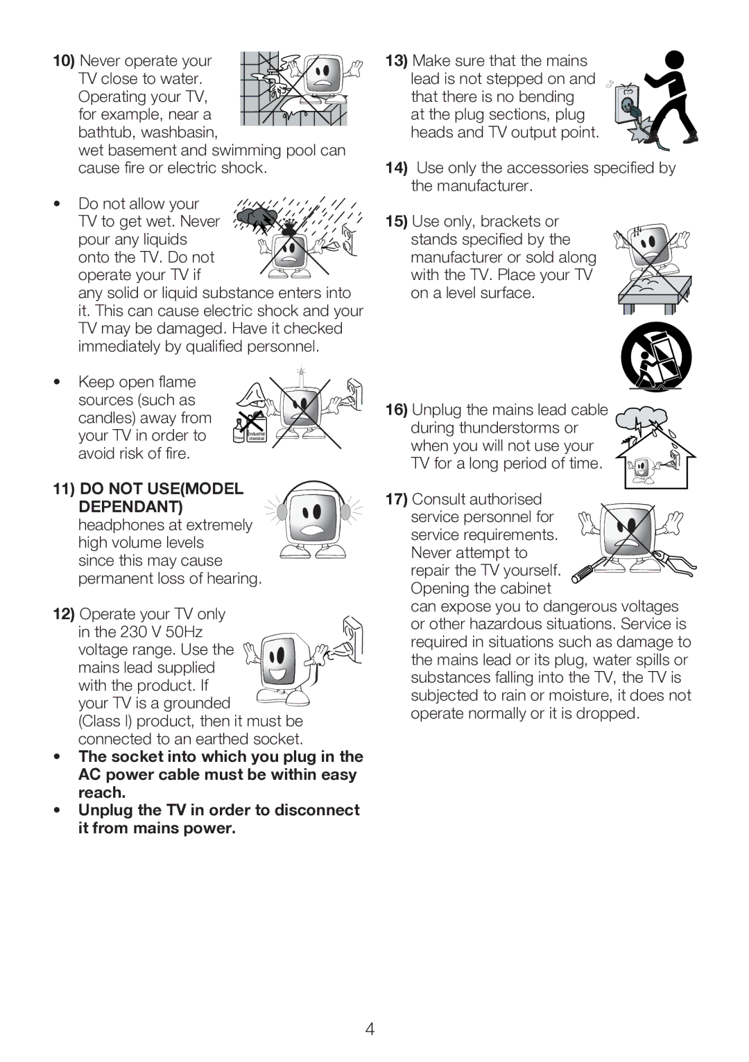 Beko 22WLP530HID operating instructions Never operate your, Operate your TV only, Service requirements 