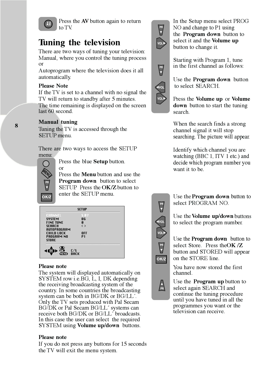 Beko 33, 24, 25, 32, 26, 29, 28 manual Tuning the television, Manual tuning 