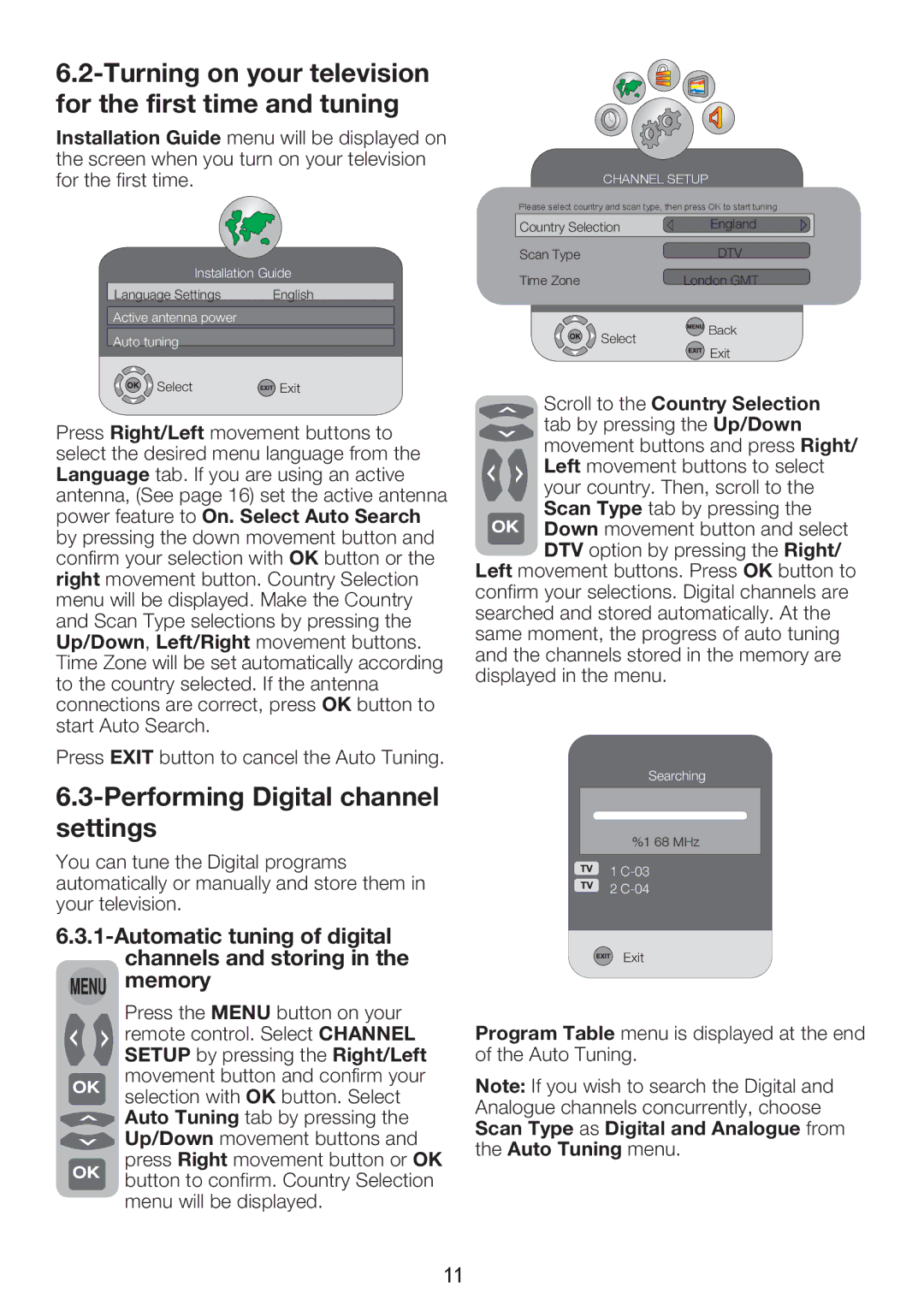 Beko 26WLZ530HID Turning on your television for the first time and tuning, Performing Digital channel settings 