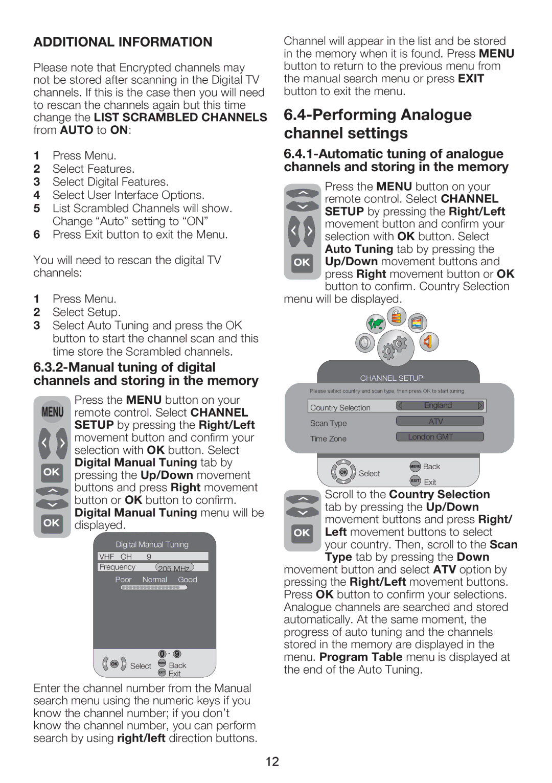 Beko 26WLZ530HID Performing Analogue channel settings, Manual tuning of digital channels and storing in the memory 