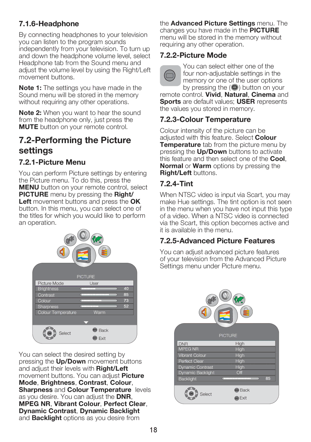 Beko 26WLZ530HID operating instructions Performing the Picture settings 