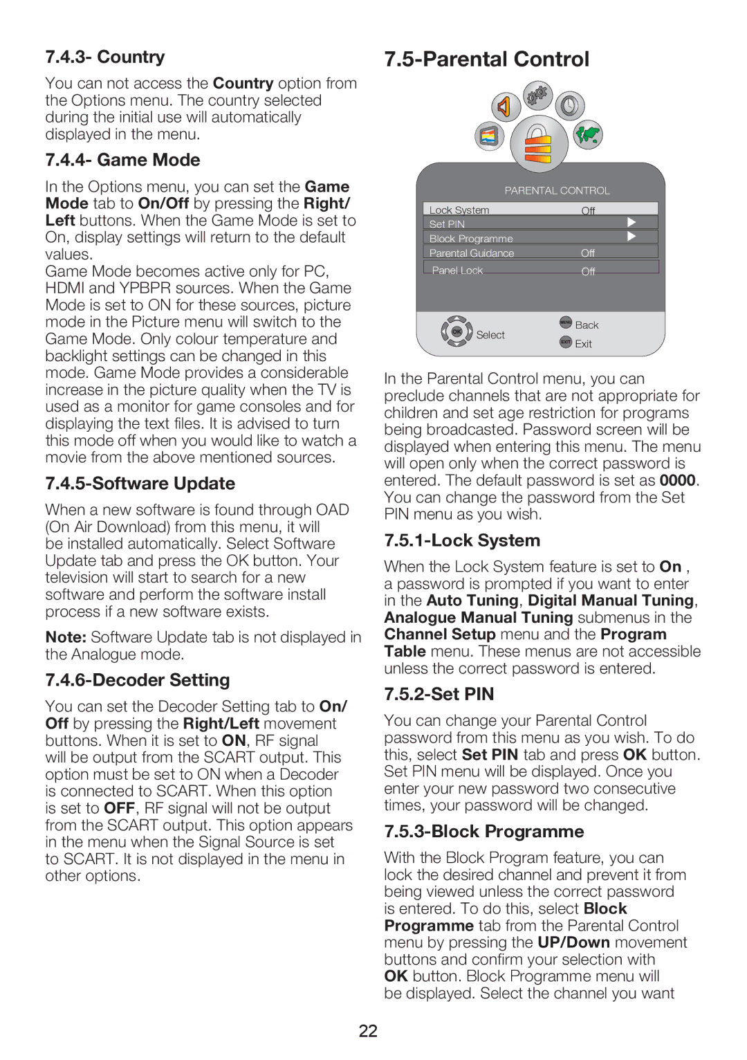 Beko 26WLZ530HID operating instructions Parental Control 