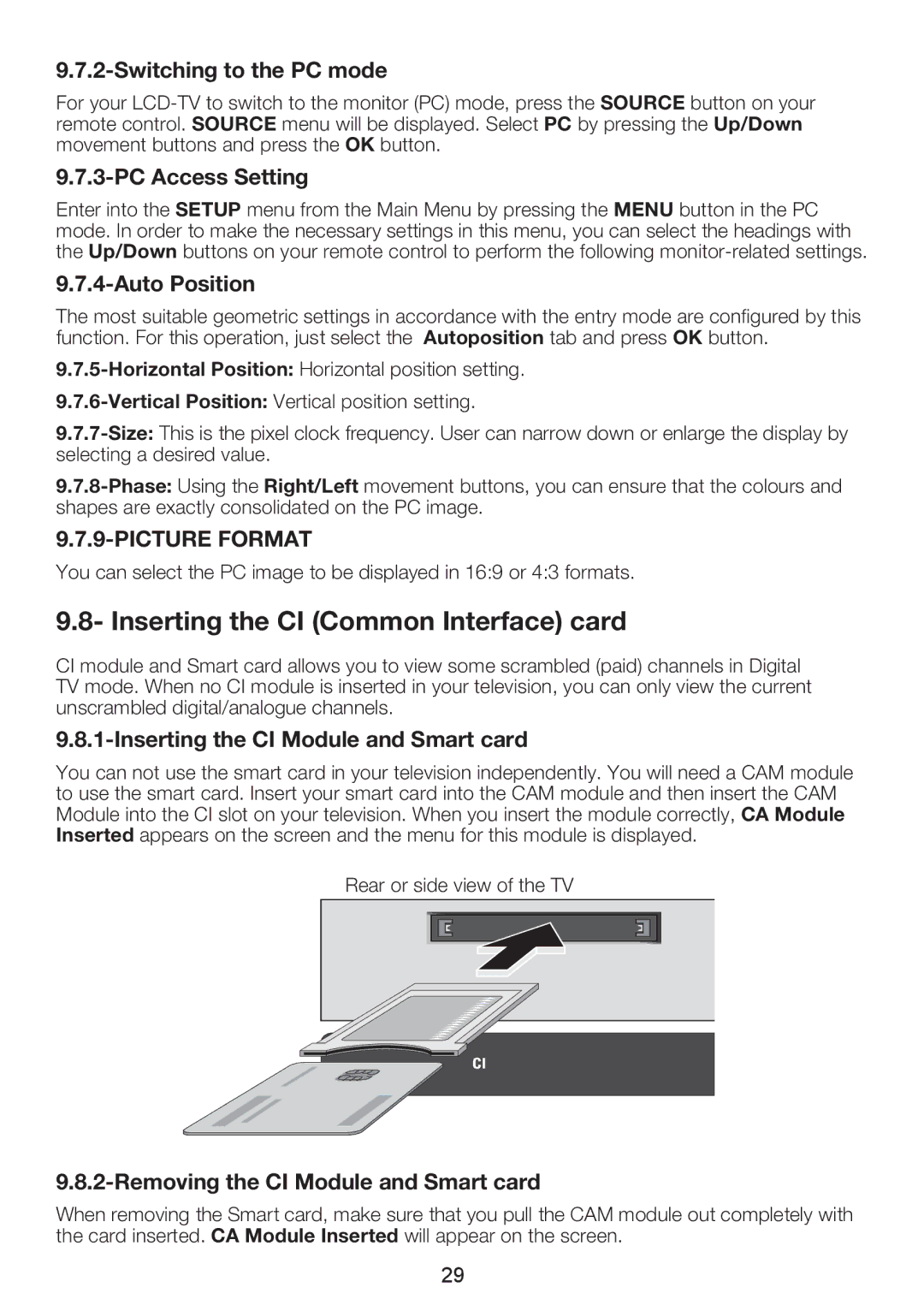 Beko 26WLZ530HID operating instructions Inserting the CI Common Interface card 