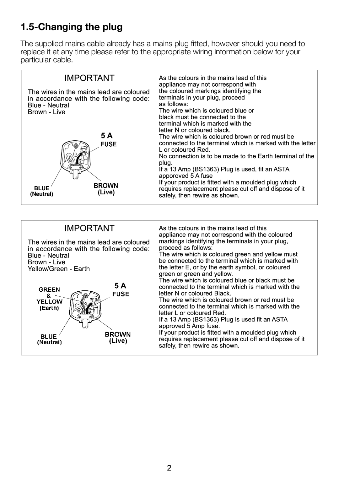 Beko 26WLZ530HID operating instructions Changing the plug 