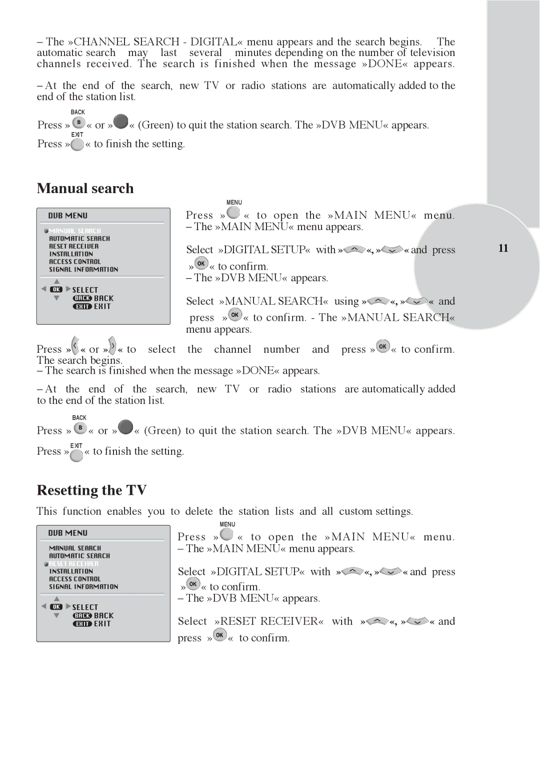 Beko 28C769IDS operating instructions Select »DIGITAL SETUP« with », « and press 