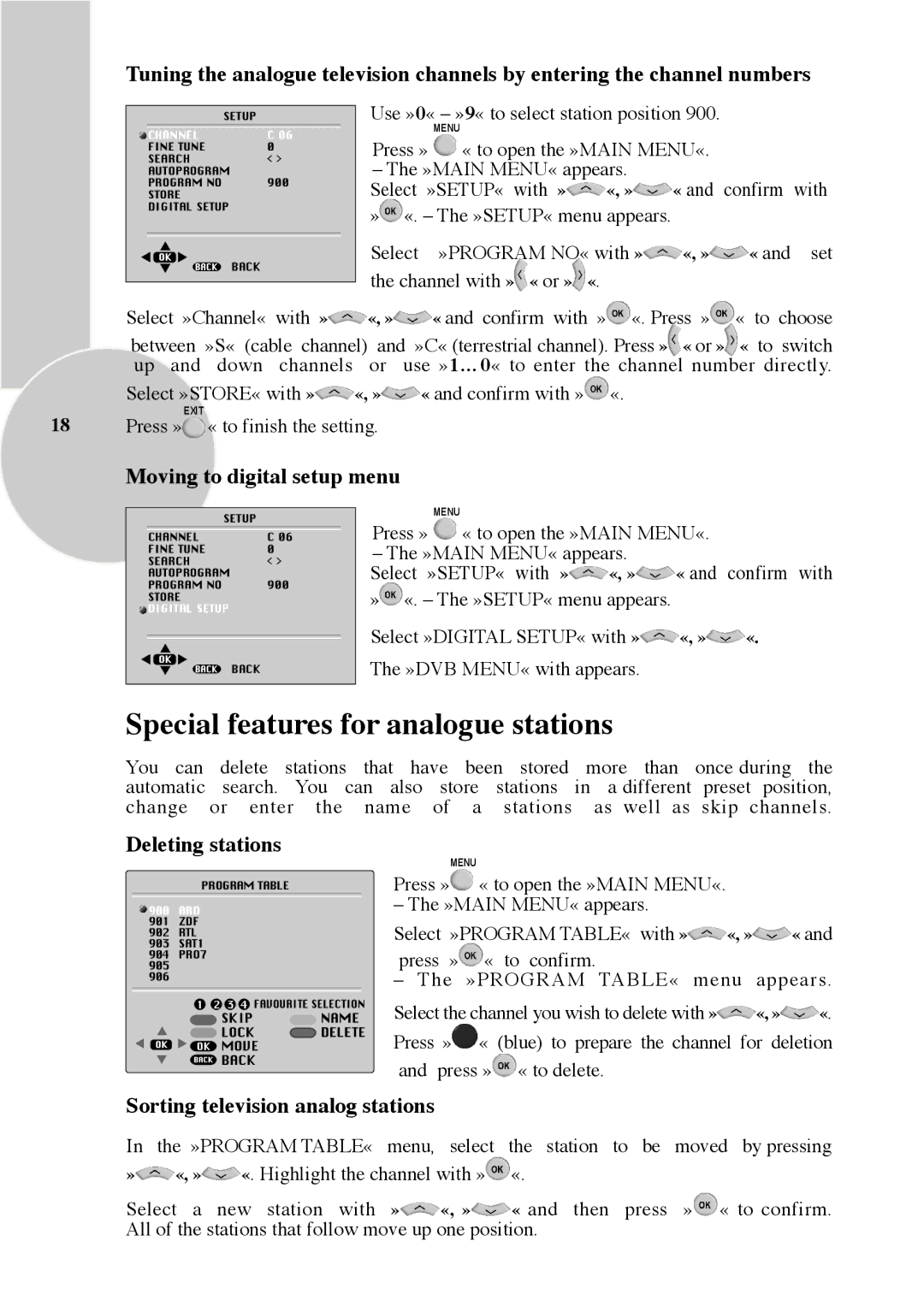 Beko 28C769IDS Special features for analogue stations, Moving to digital setup menu, Deleting stations 