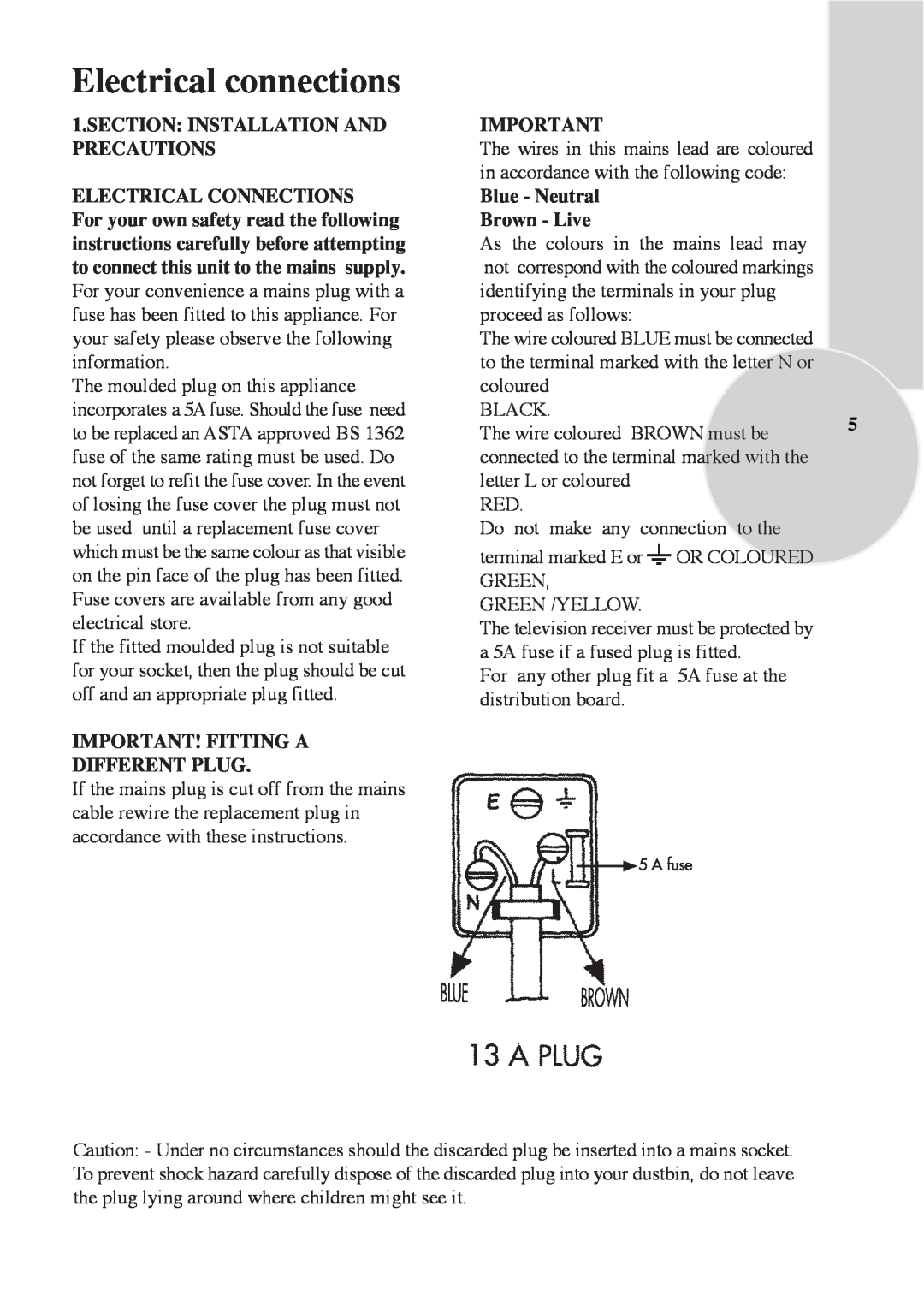 Beko 28C769IDS operating instructions Electrical connections, Section Installation And Precautions Electrical Connections 