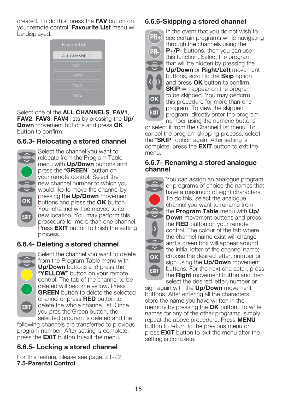 Beko 32WLU530HID manual Relocating a stored channel, Deleting a stored channel, Locking a stored channel 