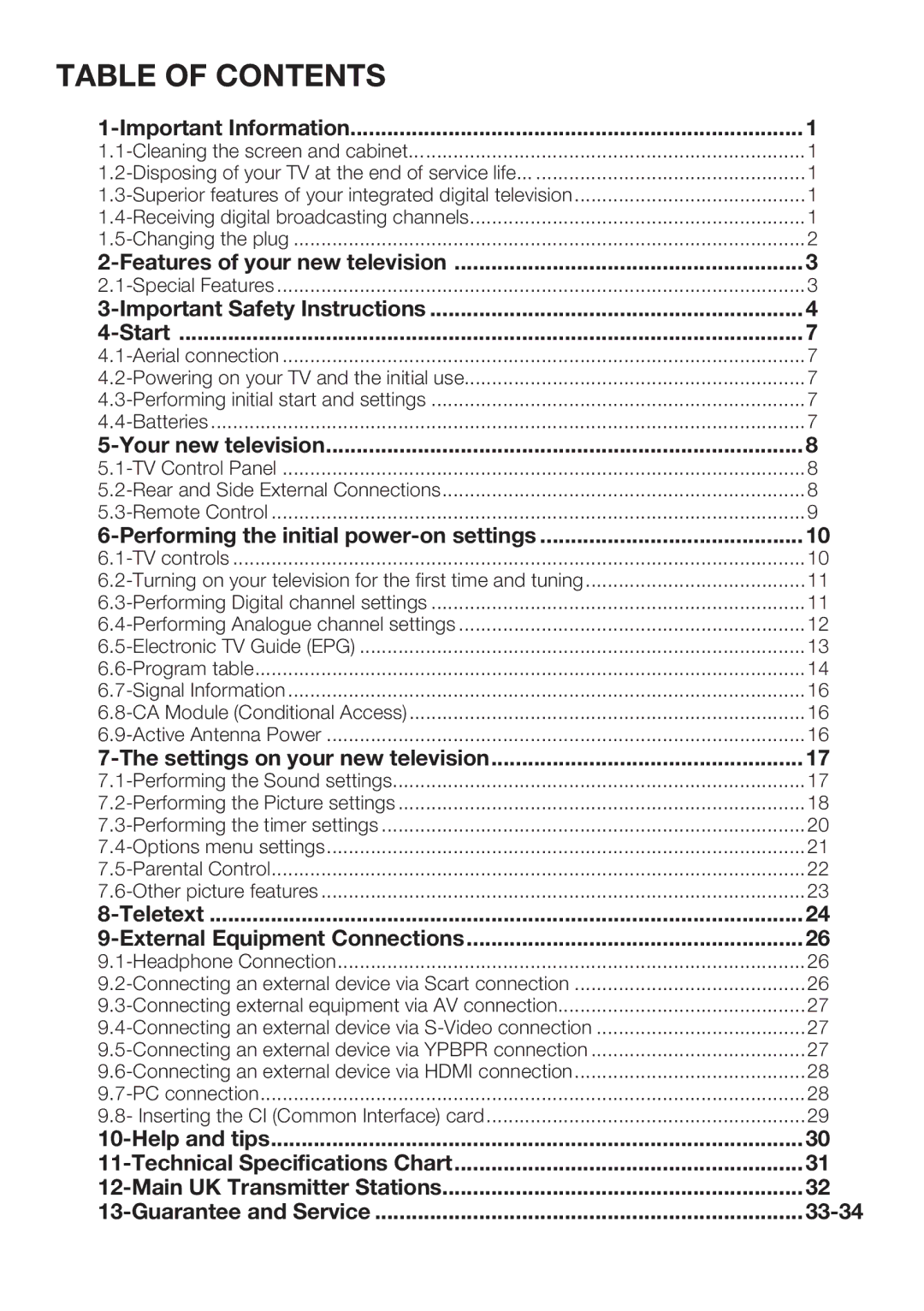 Beko 32WLU530HID manual Table of Contents 