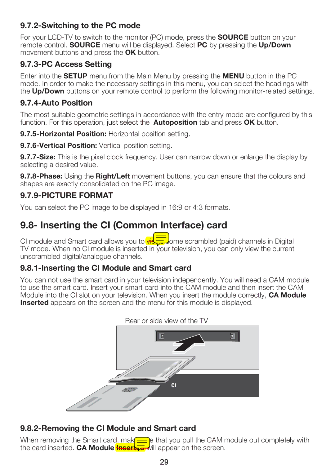 Beko 32WLU530HID manual Inserting the CI Common Interface card 