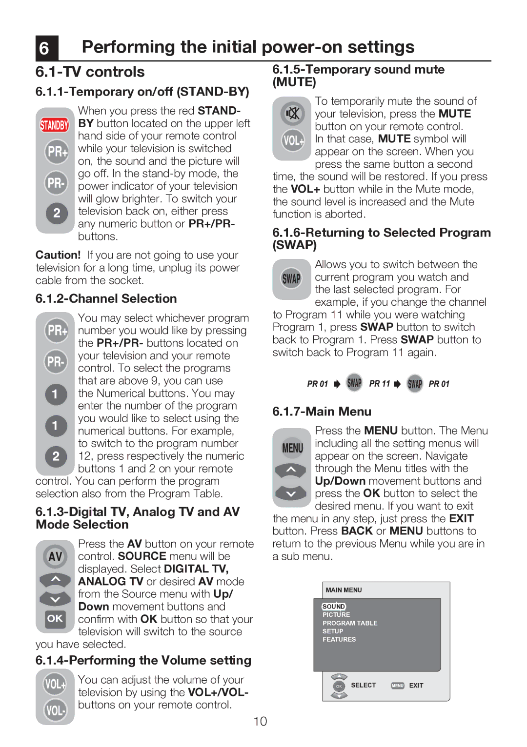 Beko 32WLU550FHID manual Performing the initial power-on settings, TV controls 