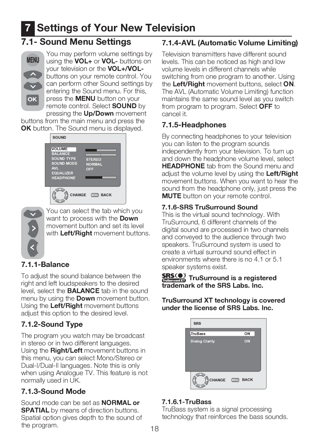 Beko 32WLU550FHID manual Settings of Your New Television, Sound Menu Settings 