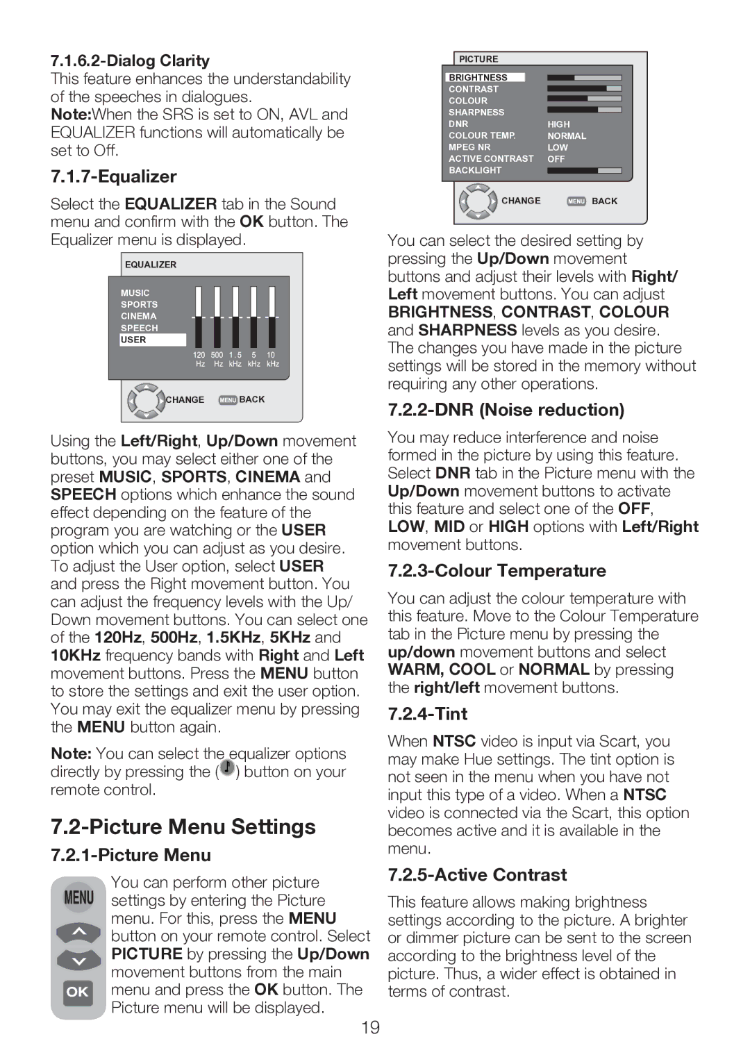 Beko 32WLU550FHID manual Picture Menu Settings 