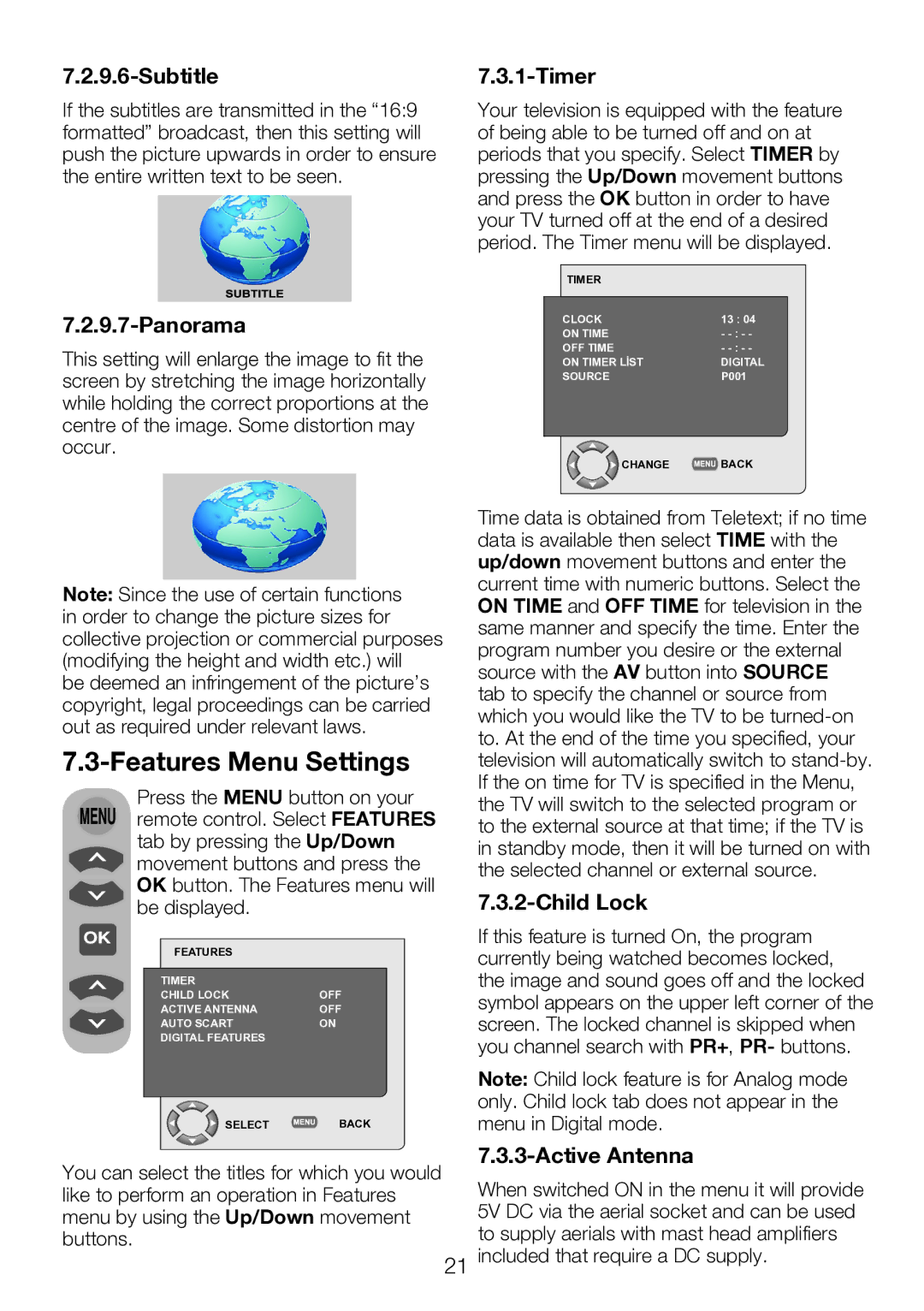 Beko 32WLU550FHID manual Features Menu Settings 