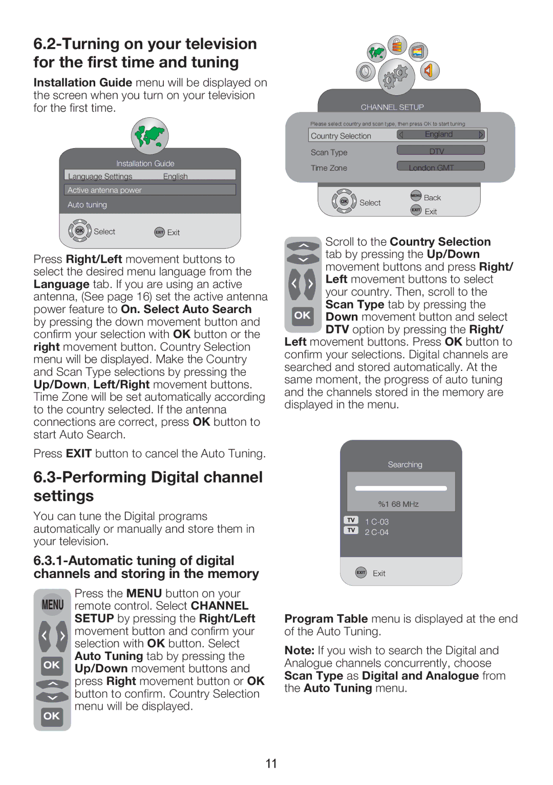 Beko 37WLU530HID Turning on your television for the first time and tuning, Performing Digital channel settings 