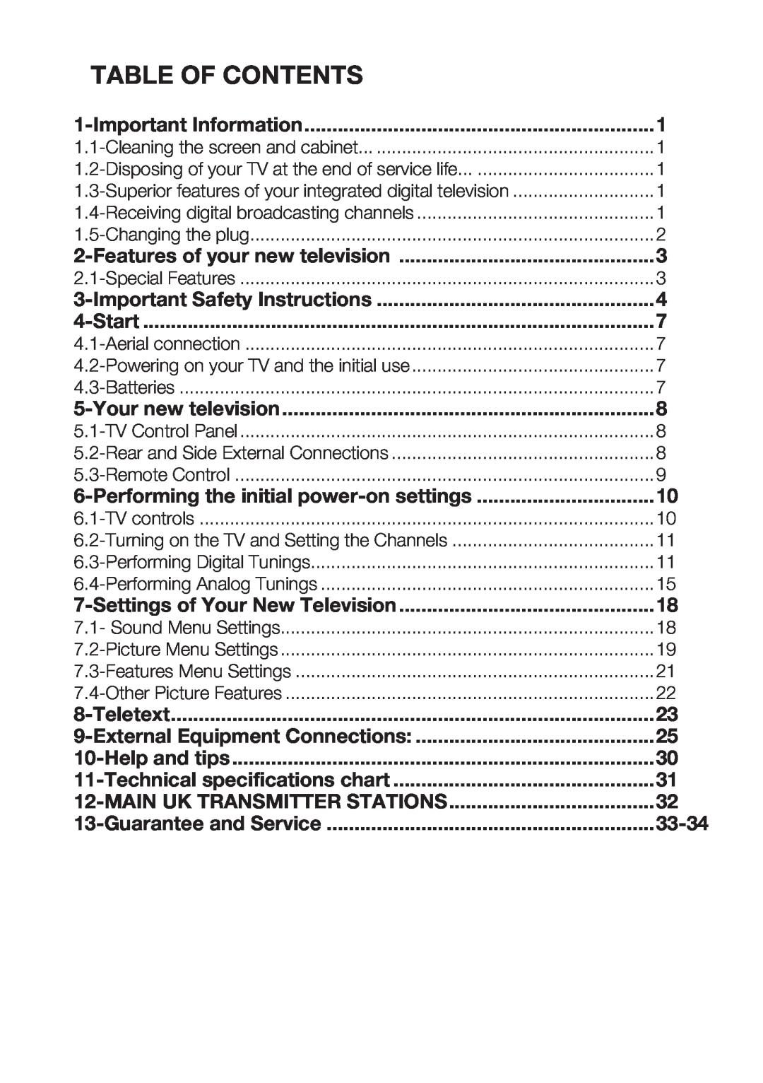 Beko 37WLU550FHID manual Table Of Contents 