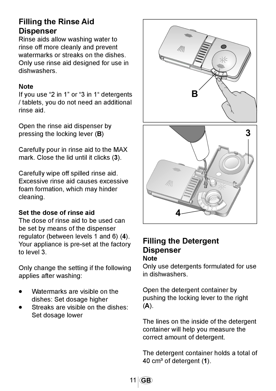 Beko 3905 MI Filling the Rinse Aid Dispenser, Filling the Detergent Dispenser, Set the dose of rinse aid, 1013 