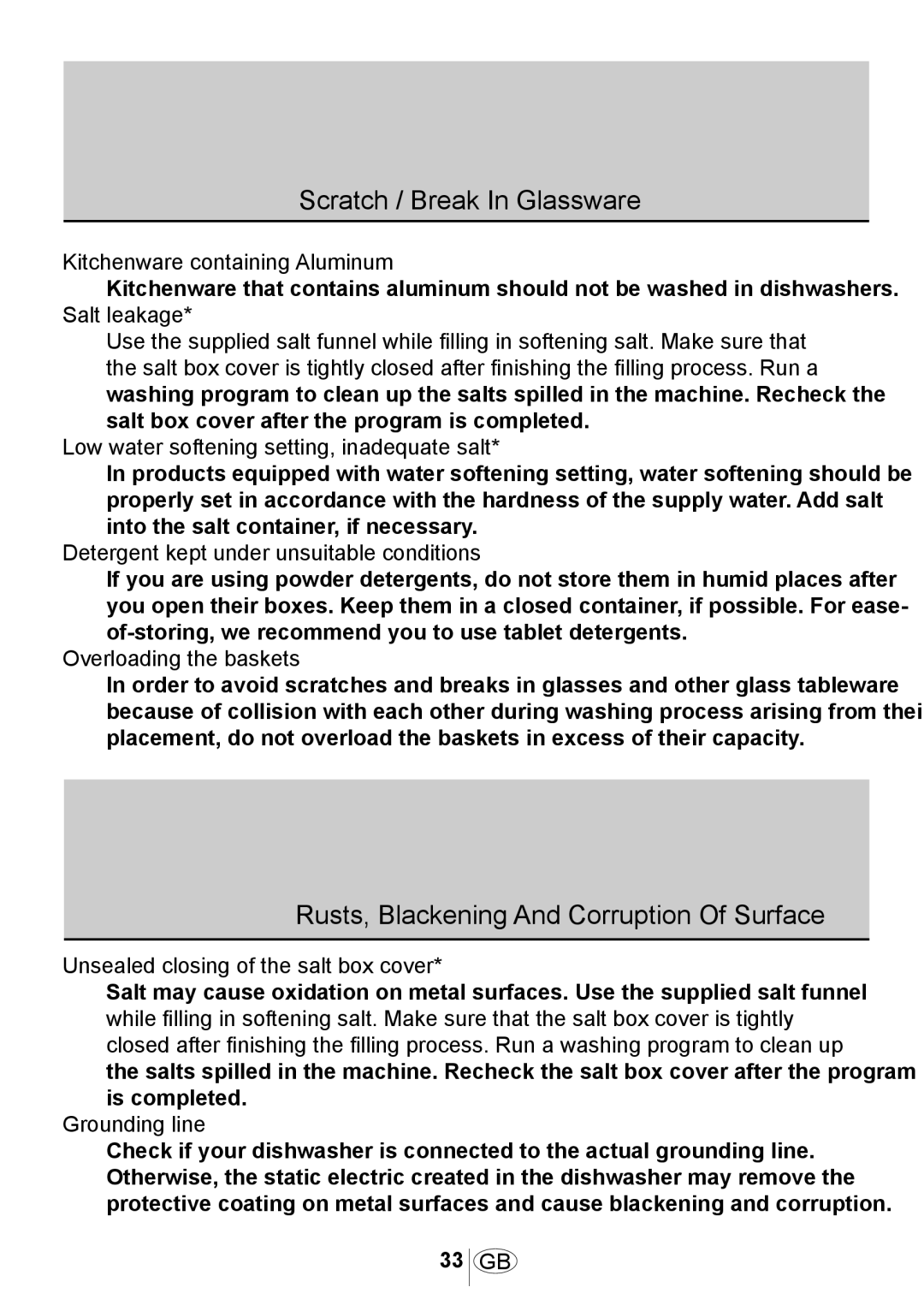 Beko 3905 MI instruction manual Scratch / Break In Glassware, Rusts, Blackening And Corruption Of Surface 