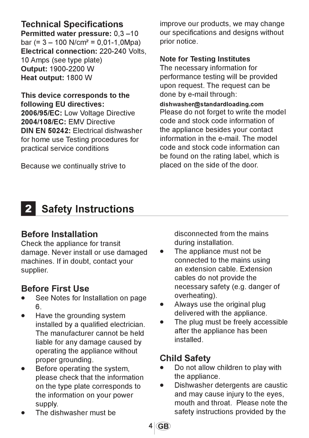 Beko 3905 MI instruction manual Technical Specifications, Before Installation, Before First Use, Child Safety 