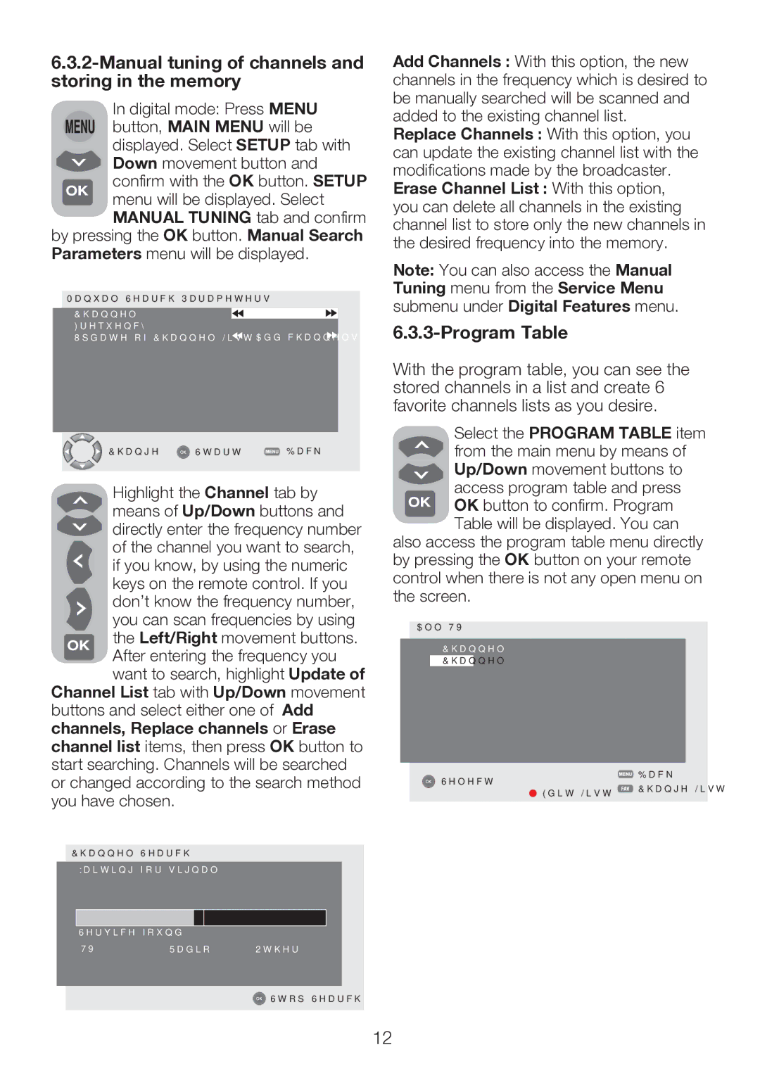 Beko 40WLU530HID operating instructions Manual tuning of channels and storing in the memory, Program Table 