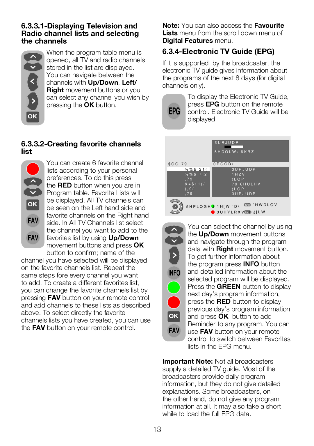 Beko 40WLU530HID operating instructions Electronic TV Guide EPG, Creating favorite channels list 