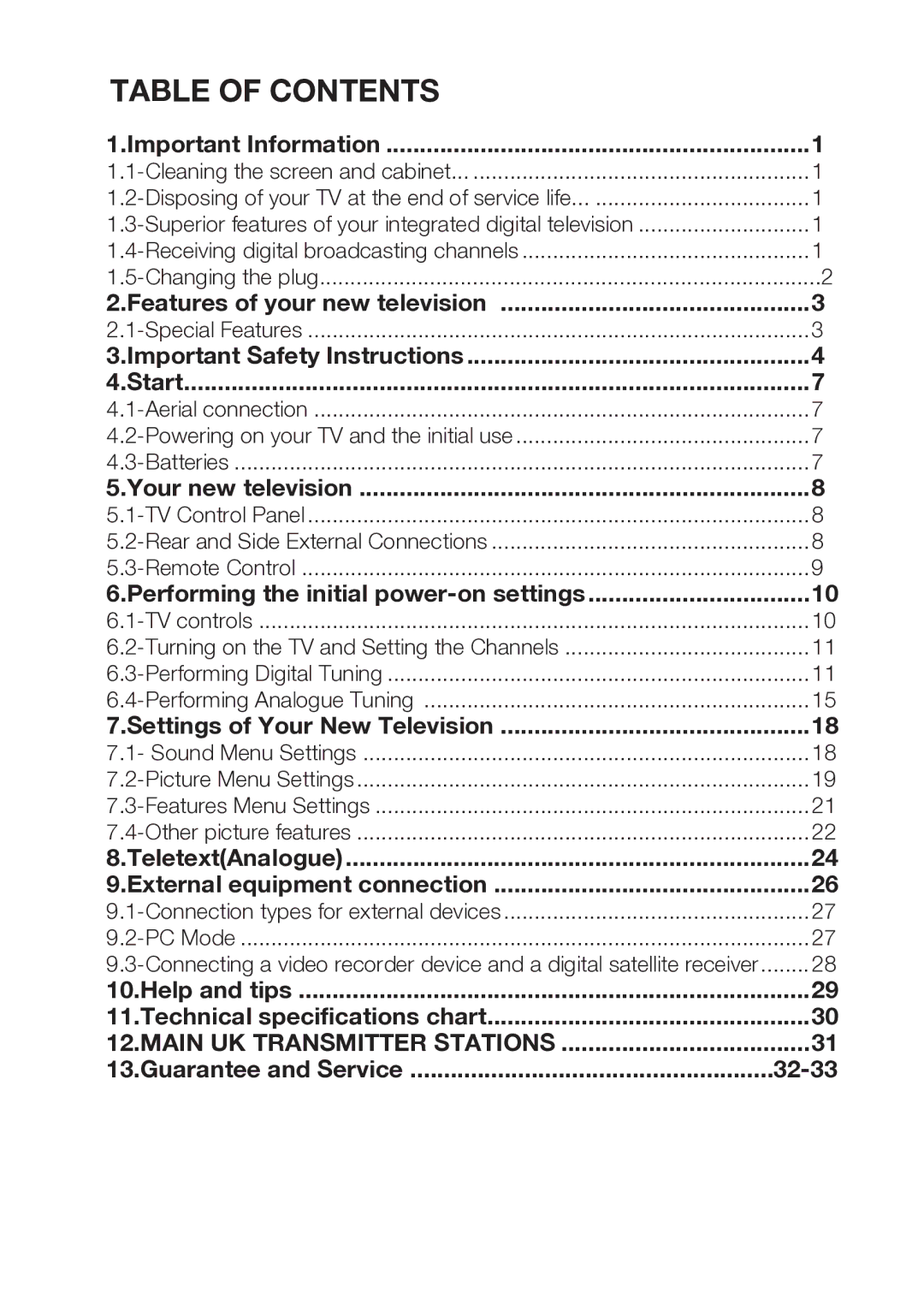 Beko 40WLU530HID operating instructions Table of Contents 