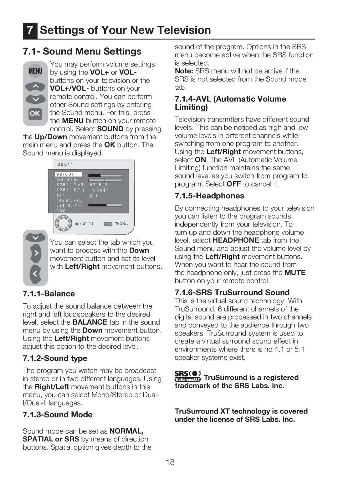 Beko 40WLU530HID operating instructions Settings of Your New Television, Sound Menu Settings 