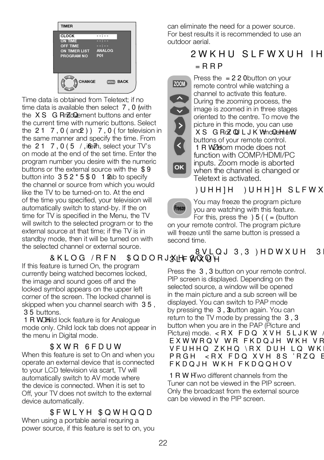 Beko 40WLU530HID Other picture features, Active Antenna, Zoom, Freeze Freeze picture, Using PIP Feature Picture in Picture 