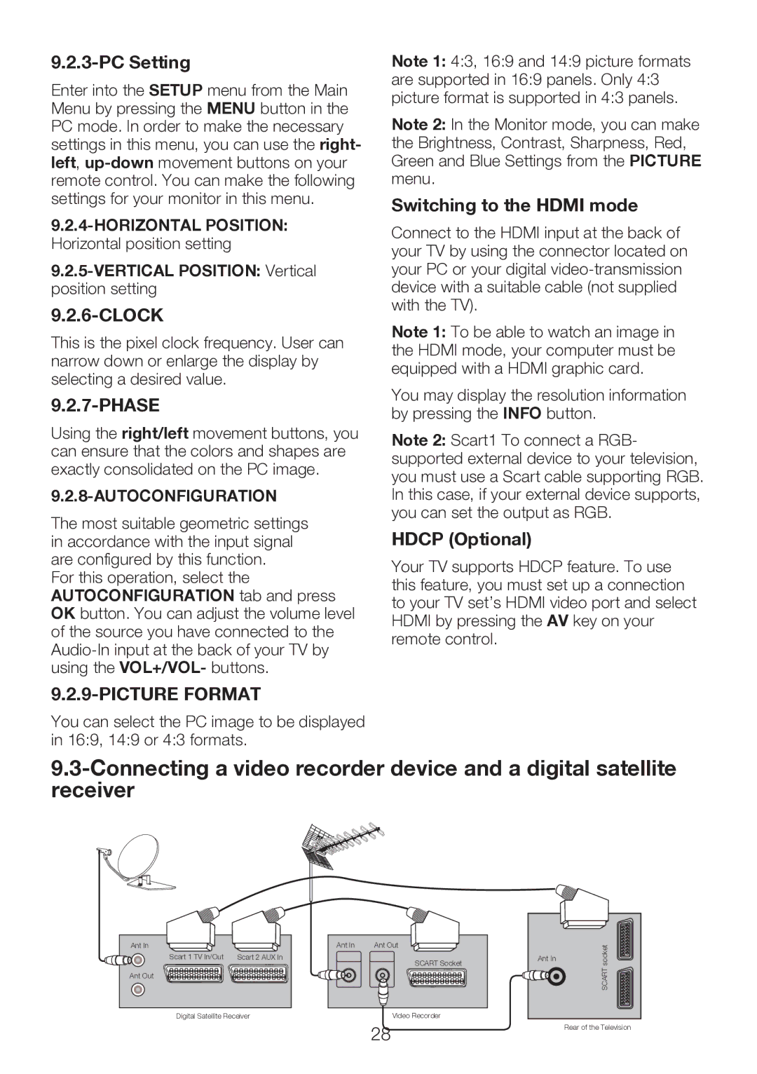 Beko 40WLU530HID operating instructions PC Setting, Phase, Switching to the Hdmi mode, Hdcp Optional 