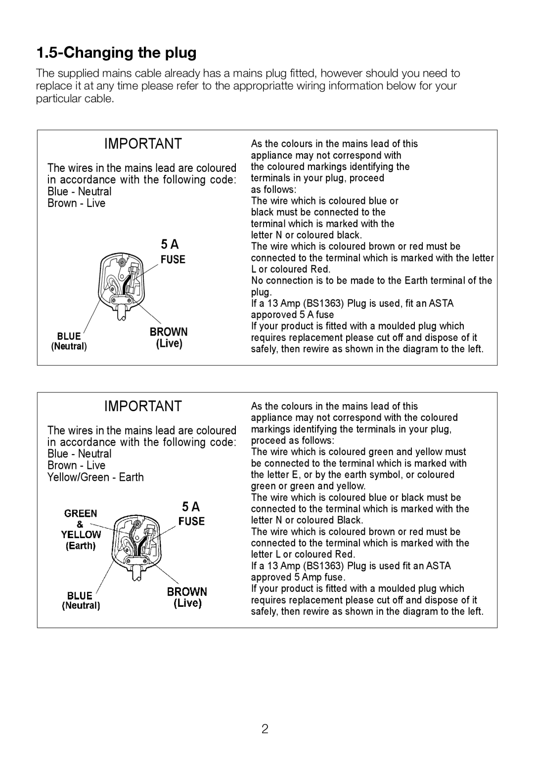 Beko 40WLU530HID operating instructions Changing the plug, Brown Live 