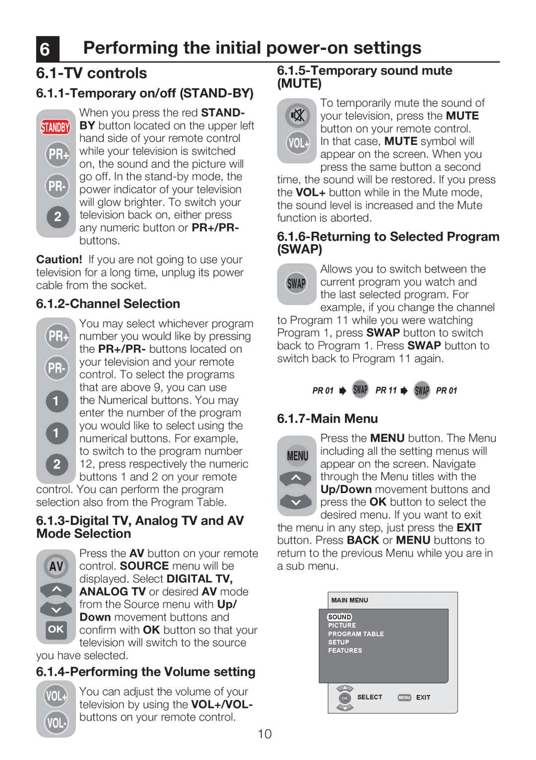 Beko 40WLU550FHID manual Performing the initial power-on settings, TV controls 