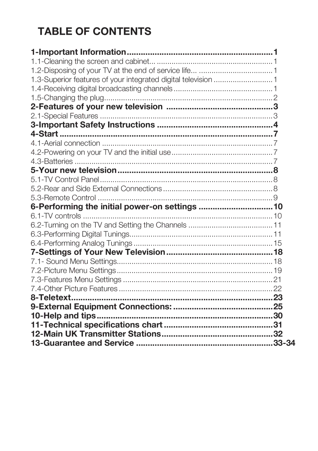 Beko 40WLU550FHID manual Table of Contents 