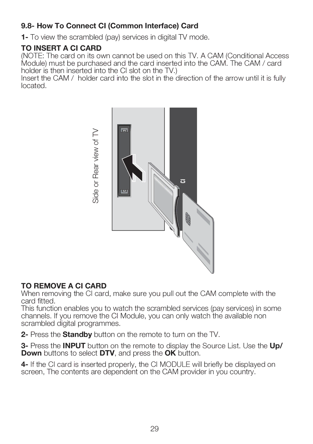 Beko 40WLU550FHID manual How To Connect CI Common Interface Card, To Insert a CI Card 