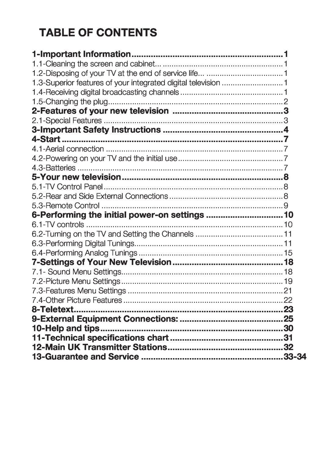 Beko 40WLU550FHID manual Table Of Contents 