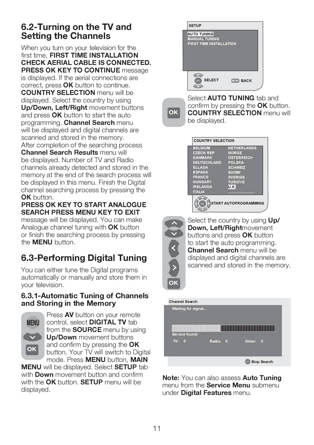 Beko 42WLU530HID operating instructions Turning on the TV and Setting the Channels, Performing Digital Tuning 