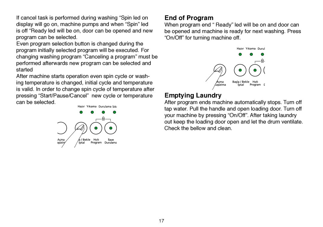 Beko 5102 B user manual End of Program, Emptying Laundry 