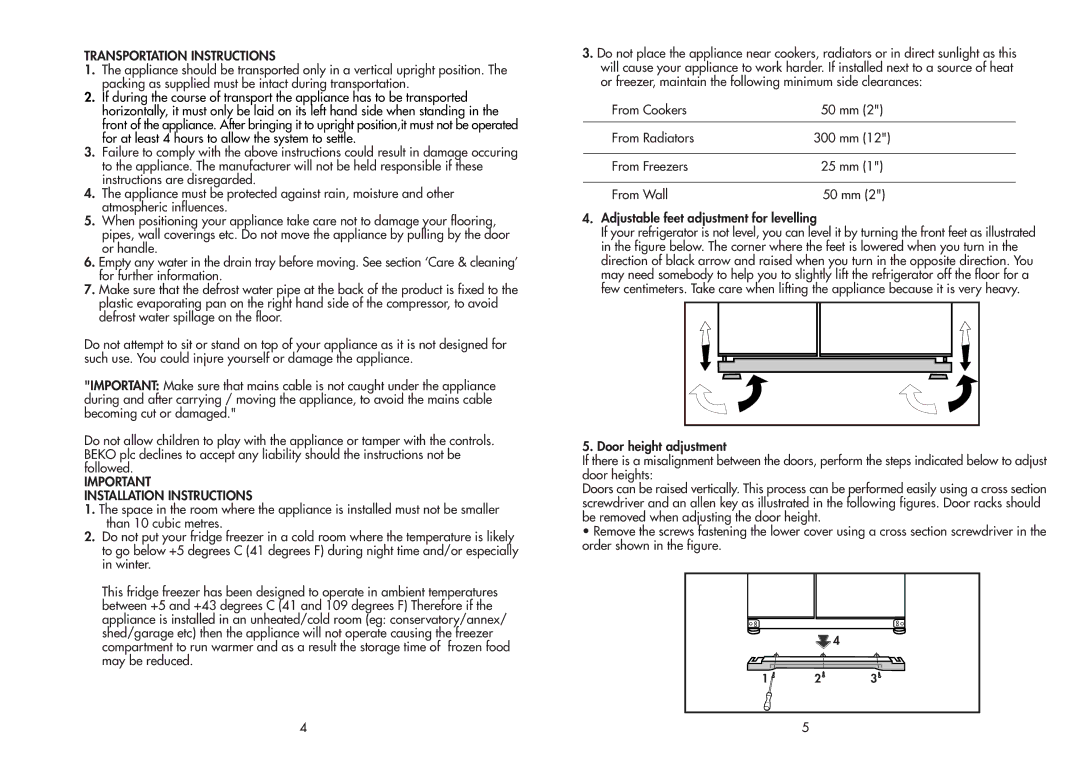 Beko AB910, AB920 manual Transportation Instructions 