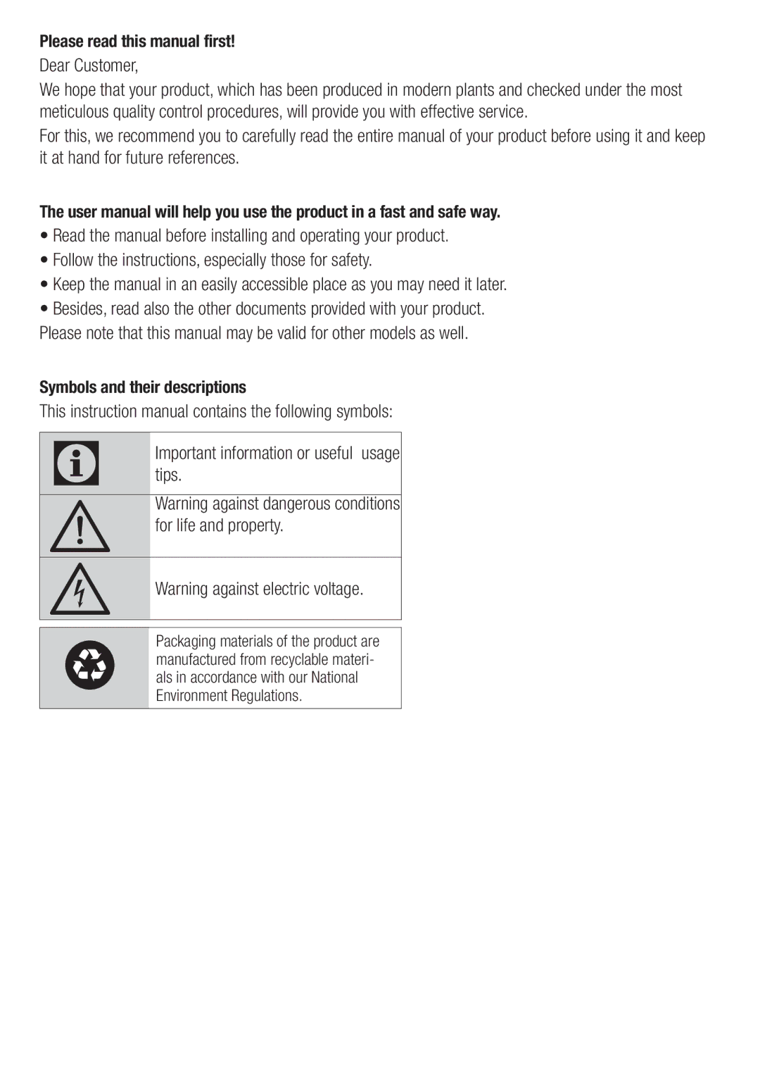 Beko ASL141W, ASL141S, ASL141X, ASL141B, ASD241X, ASD241S, ASD241B Please read this manual first Dear Customer, Tips 